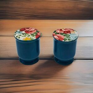 The Pioneer Woman Vintage Teal Floral Stoneware  Salt And Pepper Shakers